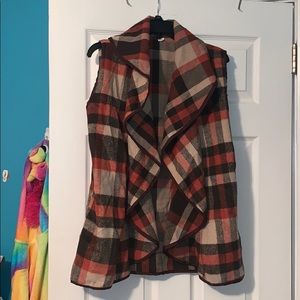 Women’s Khaki and Rust Plaid Pocket Vest